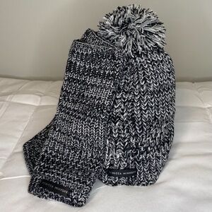 NWT • Rebecca Minkoff Marled Knit Beanie & Arm Warmer Set • Black/Gray